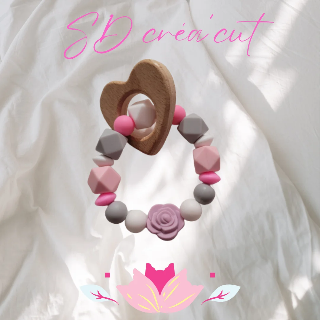 Anneau de Dentition Cœur Rose