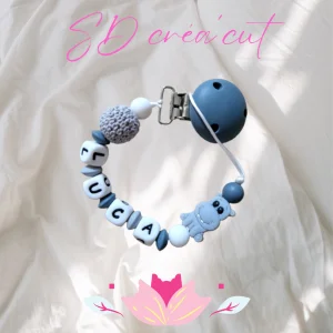 Attache-tétine en silicone Hippopotame Gris