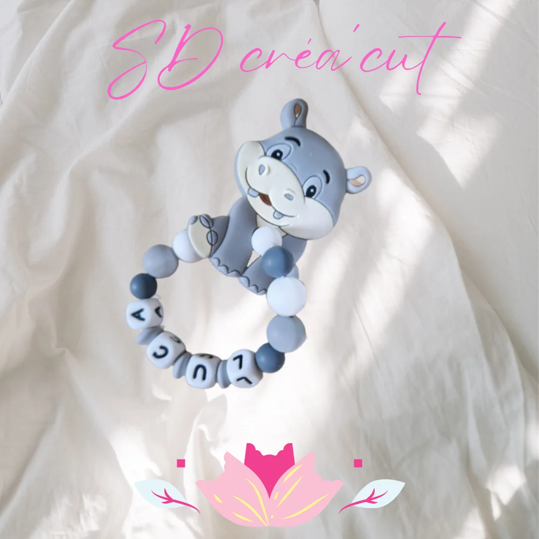 Anneau de Dentition en Silicone Hippopotame Gris