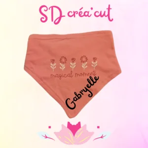 Bavoir Bandana Fleurs Rose
