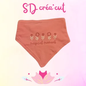 Bavoir Bandana Fleurs Rose