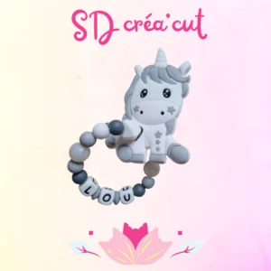 Anneau de Dentition en Silicone Licorne Grise