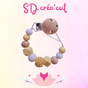 Attache-Tétine en Silicone et Bois Jaune