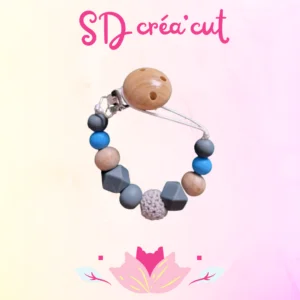 Attache Tétine en Silicone et Bois Bleu