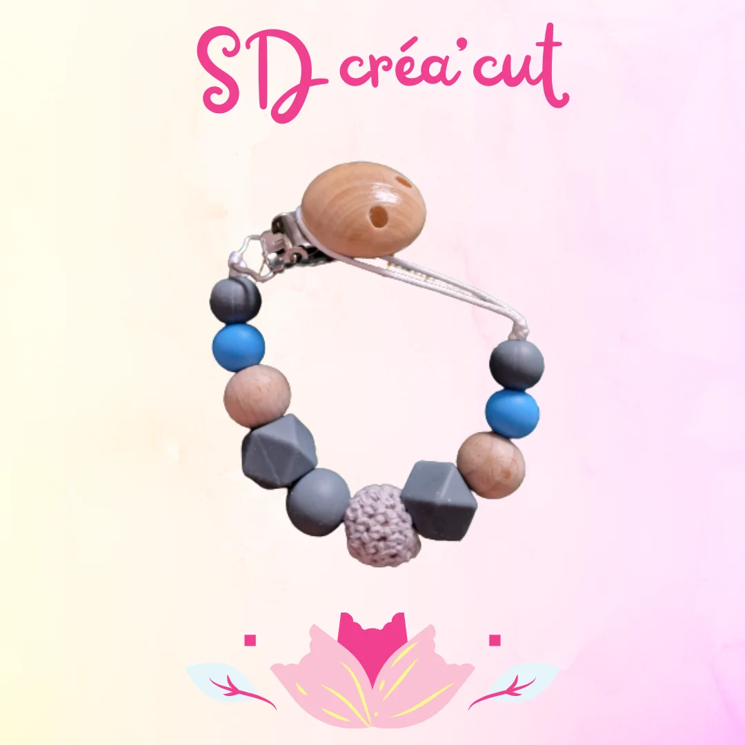 Attache Tétine en Silicone et Bois Bleu