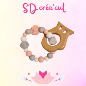 Anneau de Dentition Chouette Rose et Gris