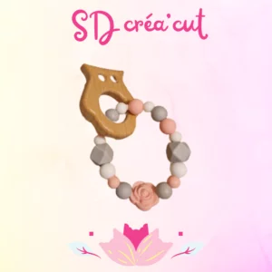 Anneau de Dentition Chouette Rose et Gris