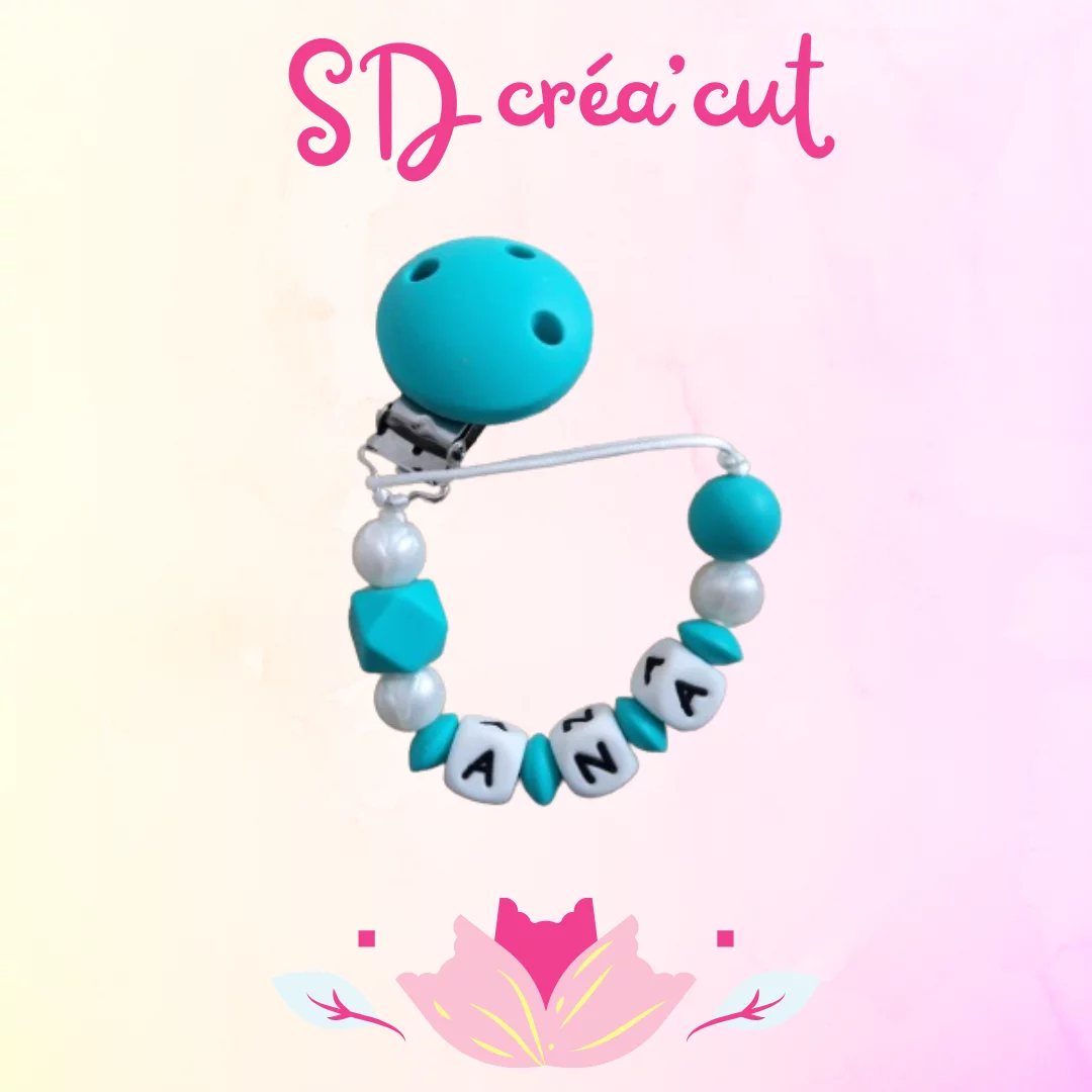 Attache-tétine en silicone Turquoise Nacré