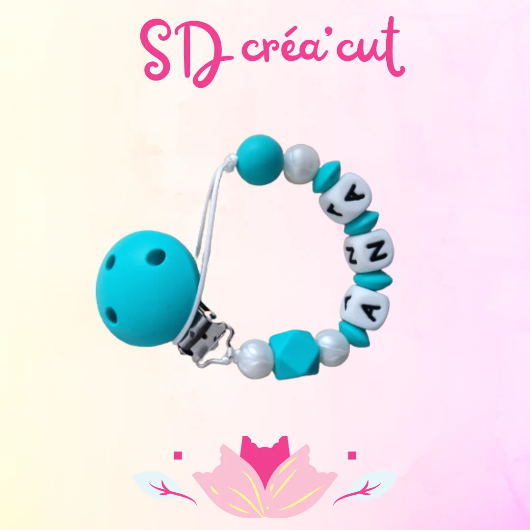 Attache-tétine en silicone Turquoise Nacré