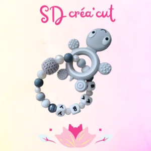 Anneau de Dentition en Silicone Tortue Grise Crochet