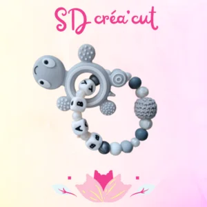 Anneau de Dentition en Silicone Tortue Grise Crochet